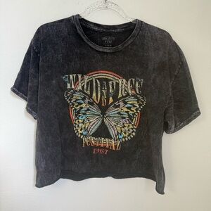 Mighty Fine Wild & Free Festival 1967 Graphic Cropped Top Tee Size L